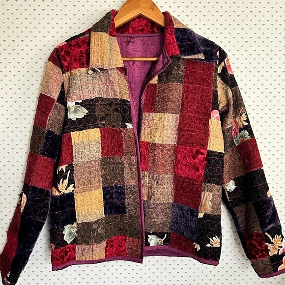 Yak Magik Patchwork Reversible Jacket XS Silk Boho Blazer Nepal Quilted - Picture 2 of 9